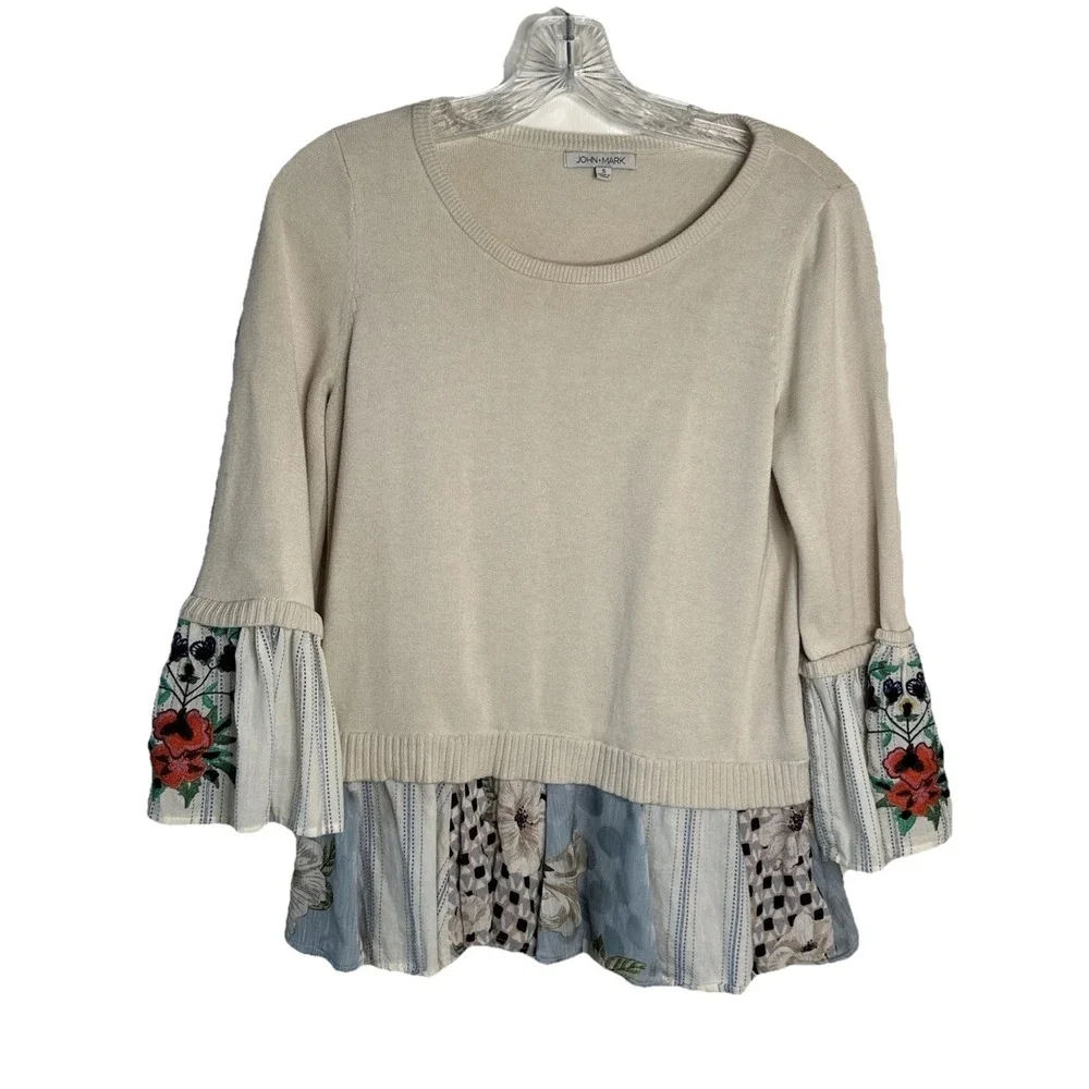 John Mark Pullover Sweater‎ Top w/ Fringe Accent  3/4